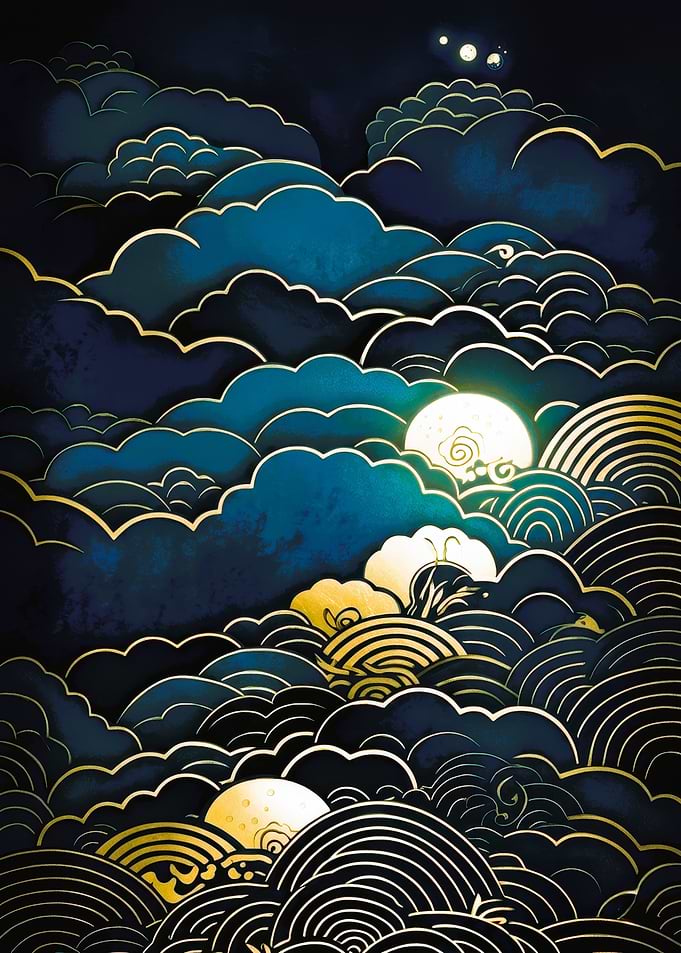 Abstract Night Sky with Golden Clouds