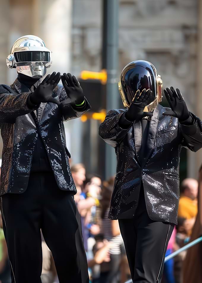 Daft Punk Performers in Sequined Jackets