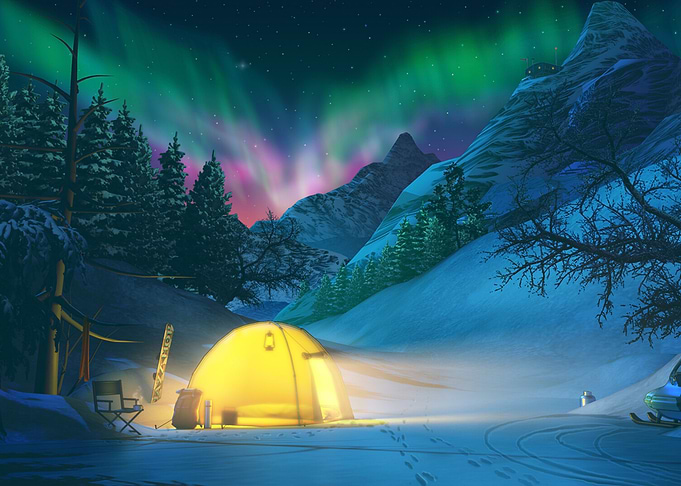 Winter Camping Under Aurora Borealis