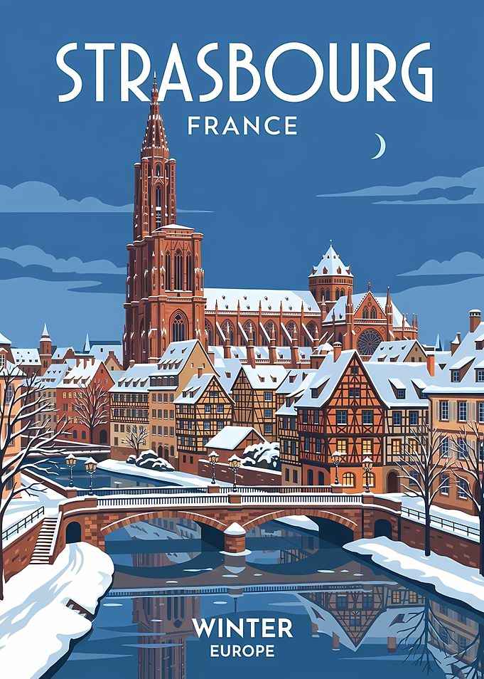 Strasbourg Winter Travel Poster