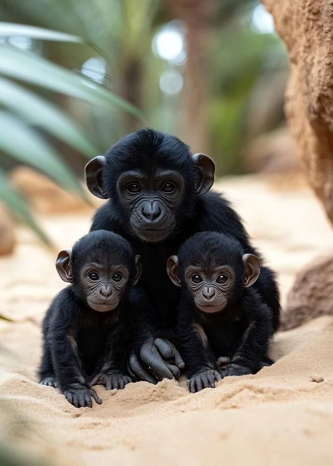 Three Bonobo Babies on Sand