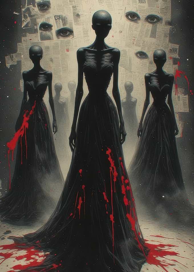 Gothic figures with blood splatters