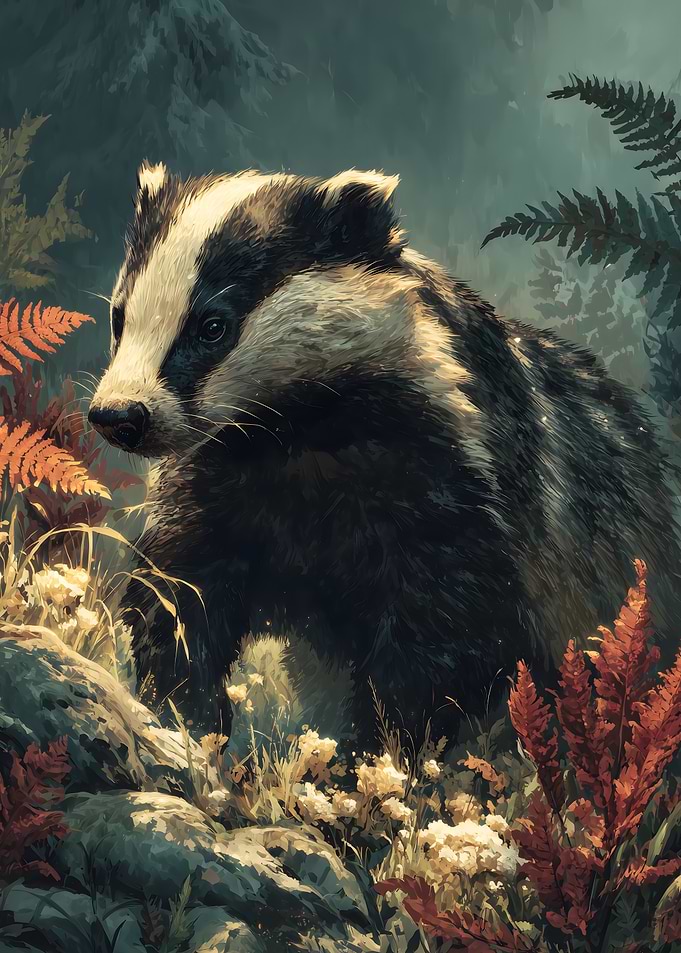 Badger in a Forest Setting