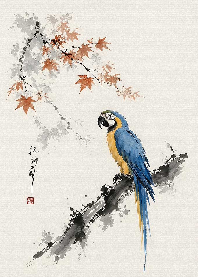 Blue and Gold Macaw on a Branch