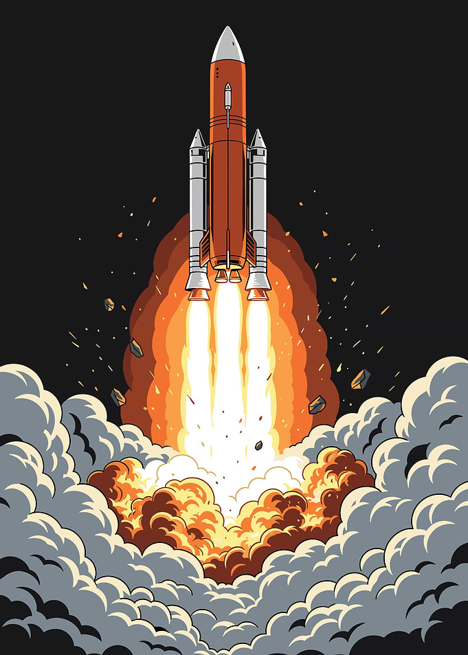 Rocket Launch with Fiery Exhaust