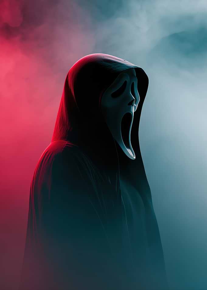 Ghostface Mask with Red and Blue Smoke