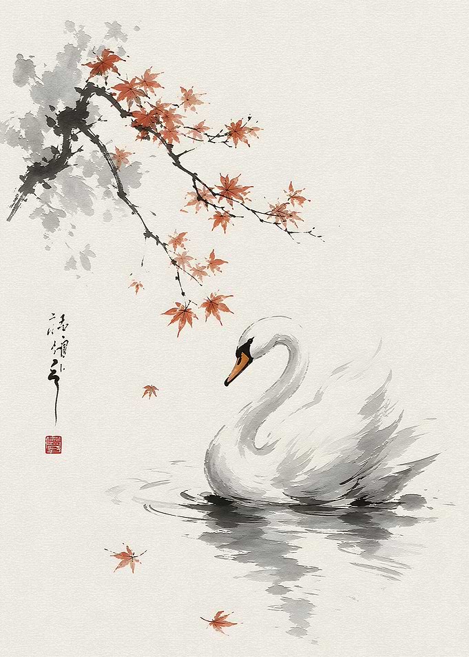 Swan and Maple Leaves