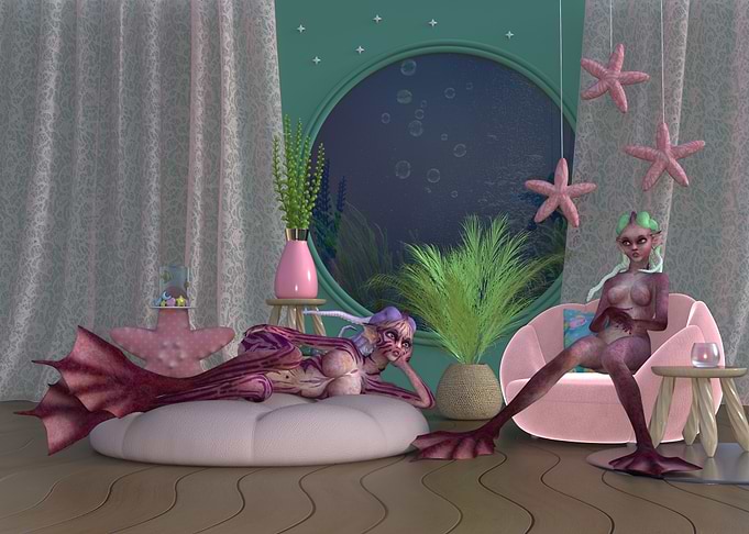 Sea Creatures in underwater modern home