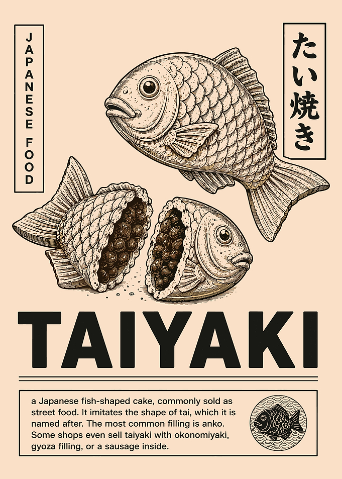 Vintage Taiyaki Japanese Food Poster Traditional Street Food Wall Art