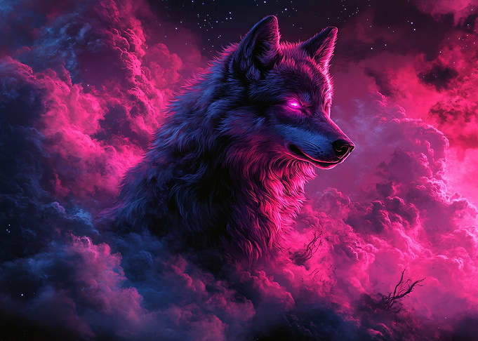 Wolf in Neon Clouds