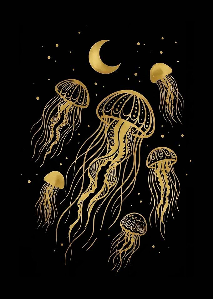 Golden Jellyfish and Moon