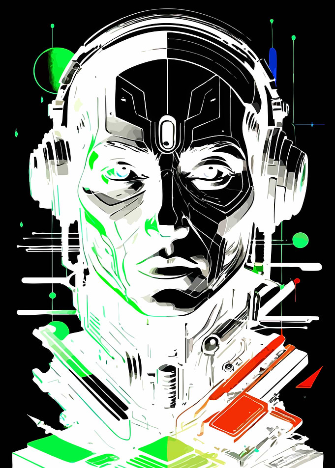 Cyberpunk Robot Head with Headphones