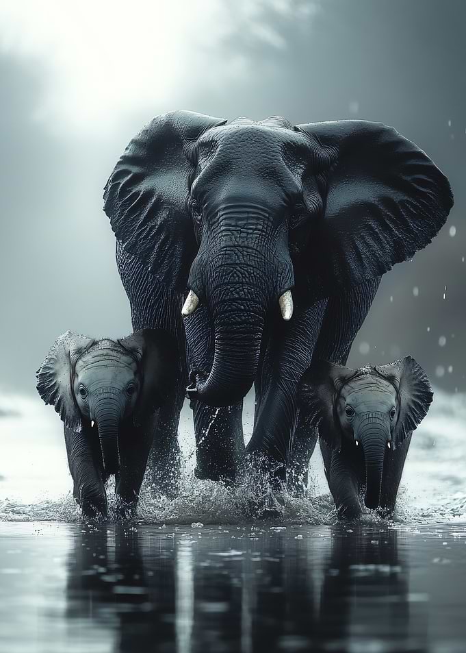 Elephants walking through water
