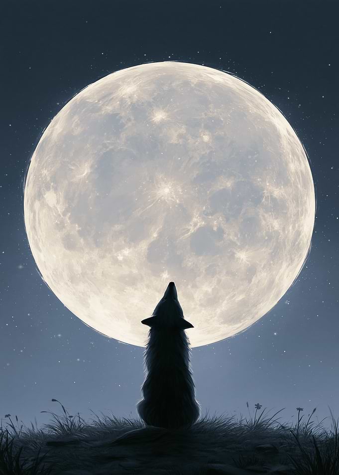 Wolf Howling at the Full Moon
