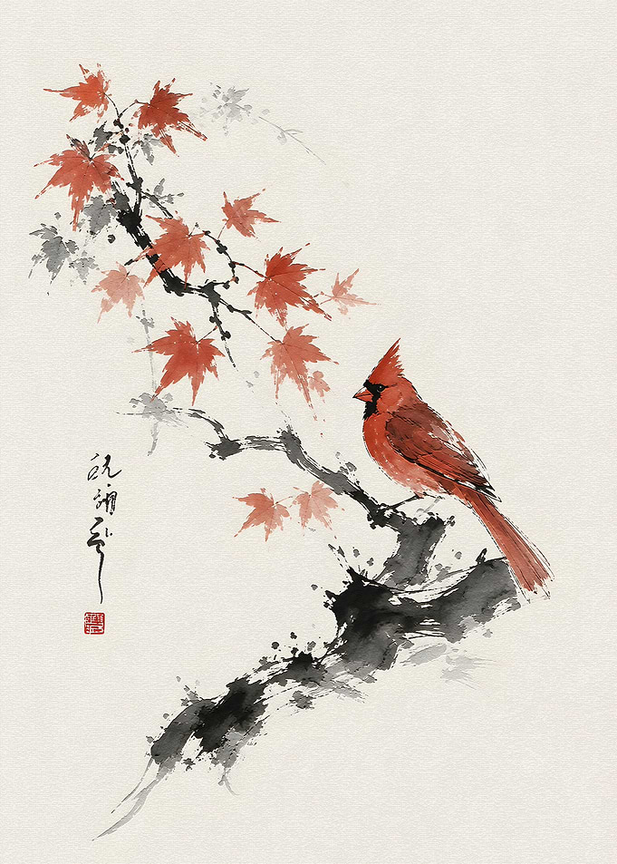 Cardinal on a Maple Branch