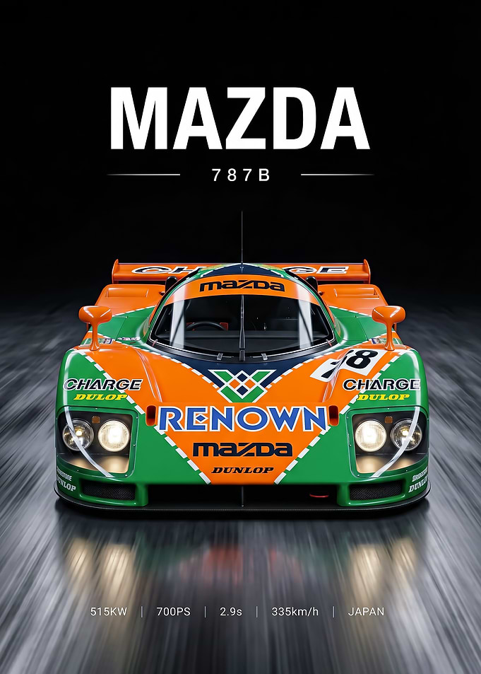 sleek rolling Mazda 787B Race Car poster