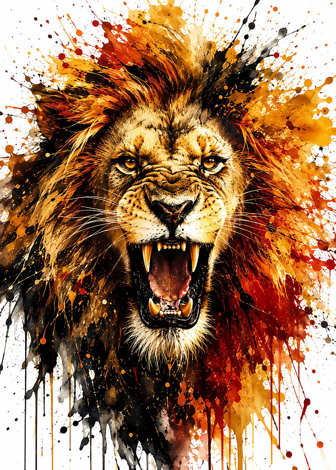 Roaring Lion Watercolor Splash Art