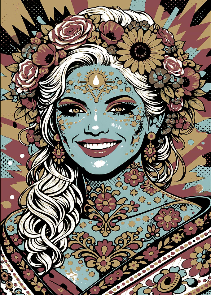 Woman with Floral Headdress and Body Art