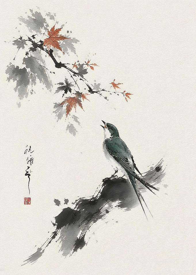 Bird and Maple Leaves