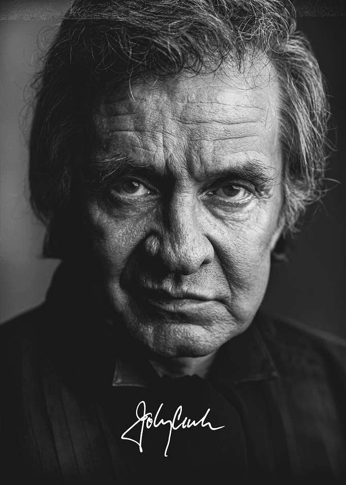 Johnny Cash Portrait with Signature