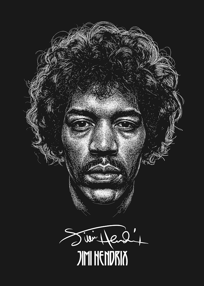 Jimi Hendrix Scribble Art Style with Signature