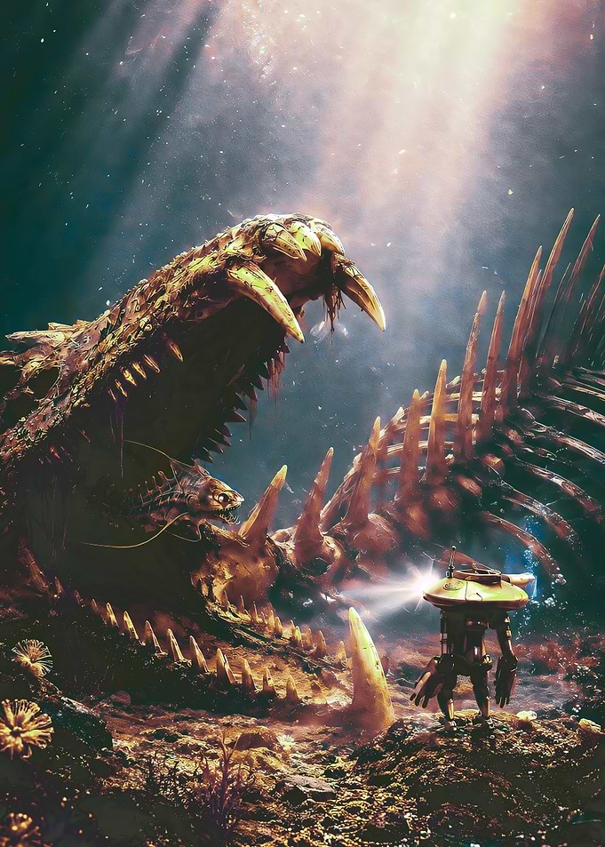 Deep Sea Monster Skeleton and Robot