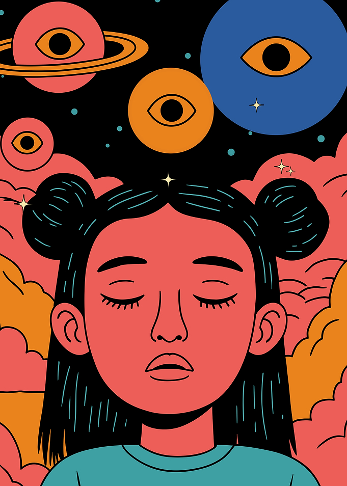Girl Meditating in Space