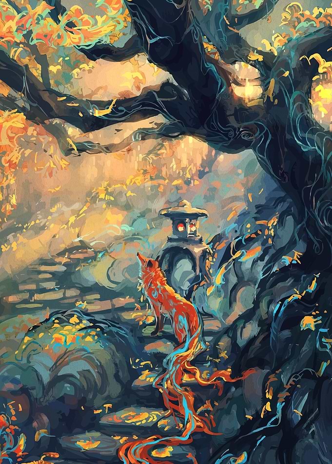 Mystical Fox in Autumn Forest