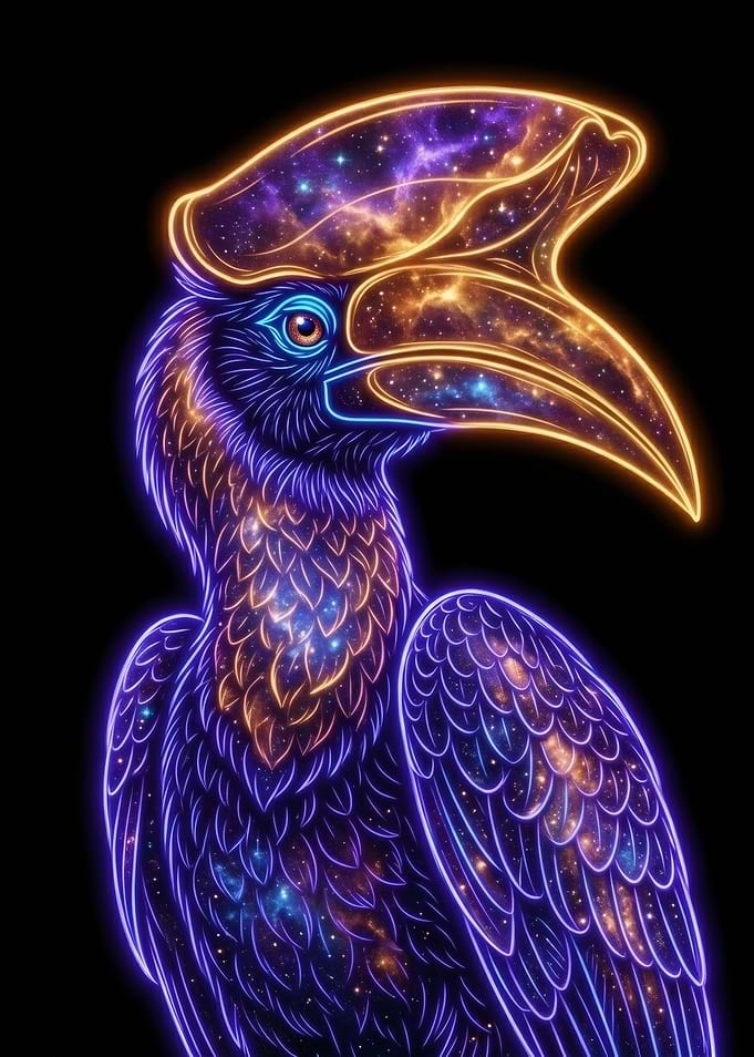 Cosmic Hornbill Neon Art