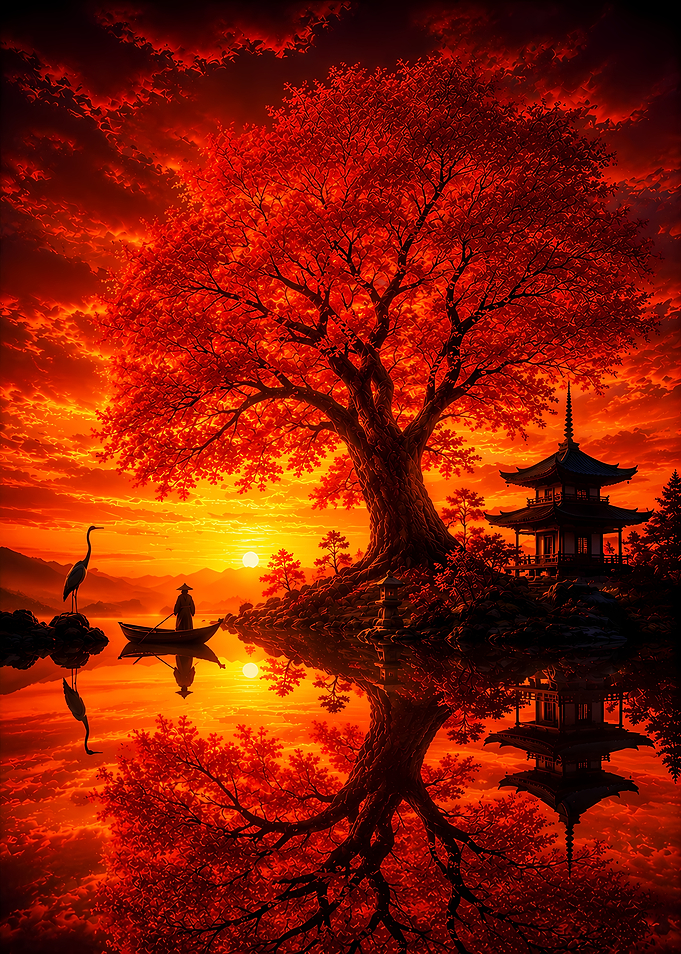 Serene Japanese Sunset Landscape