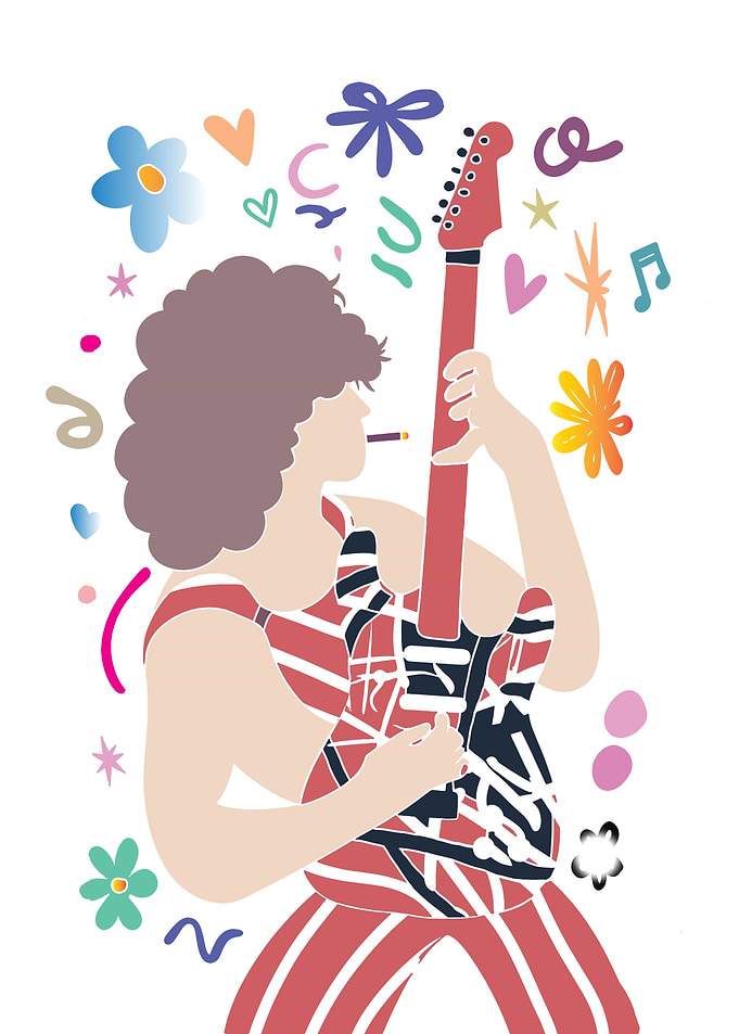 Rockstar Playing Guitar with Colorful Elements
