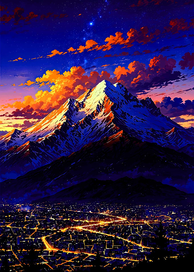 Mountain Cityscape at Dusk