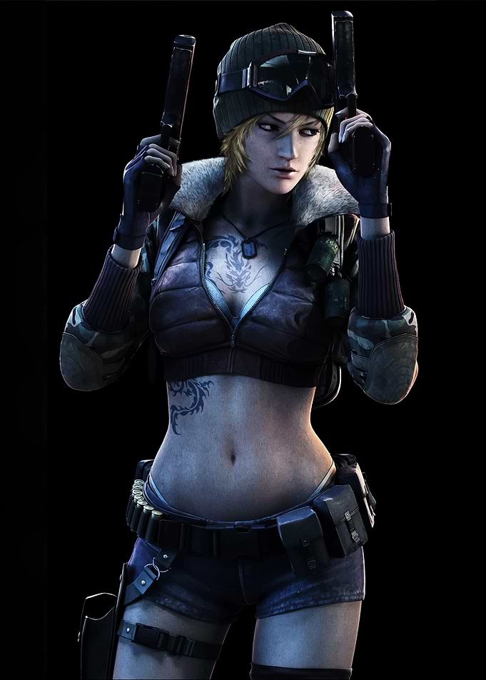 Female soldier with dual pistols
