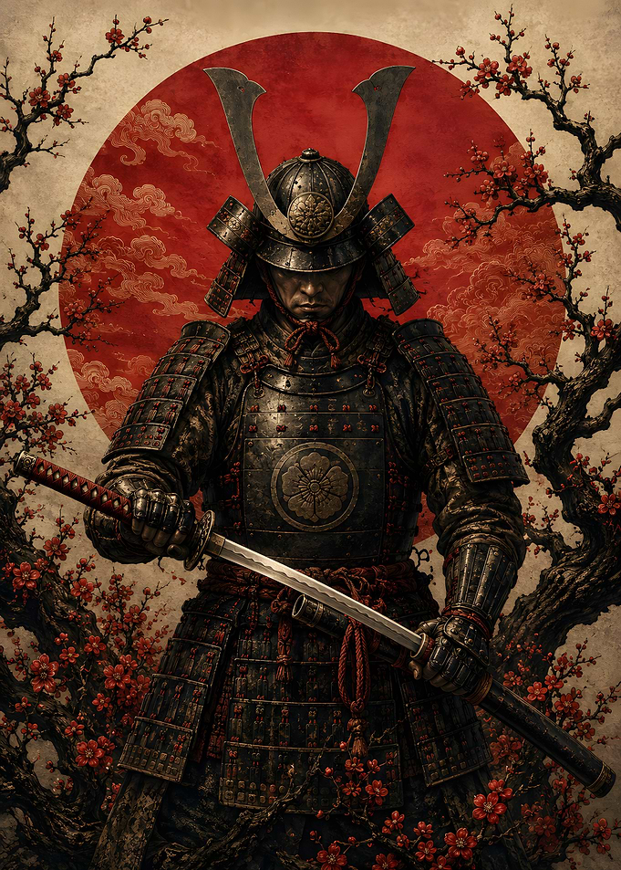Samurai Warrior with Cherry Blossoms