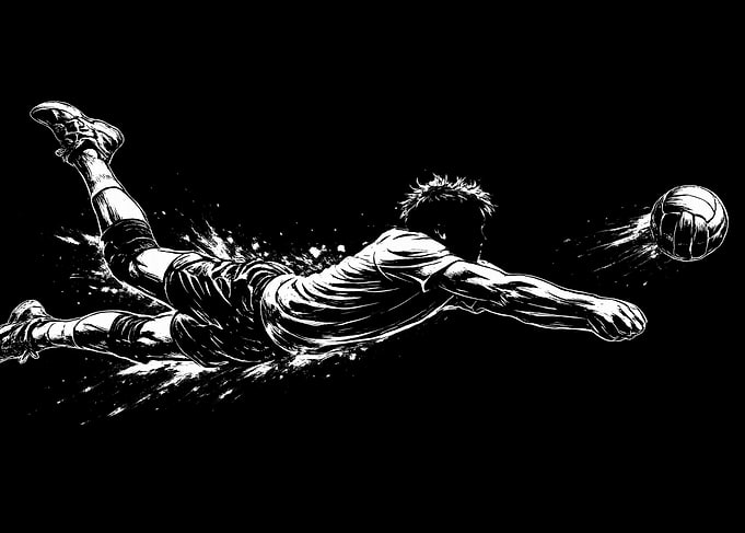 Volleyball Player Diving for Ball