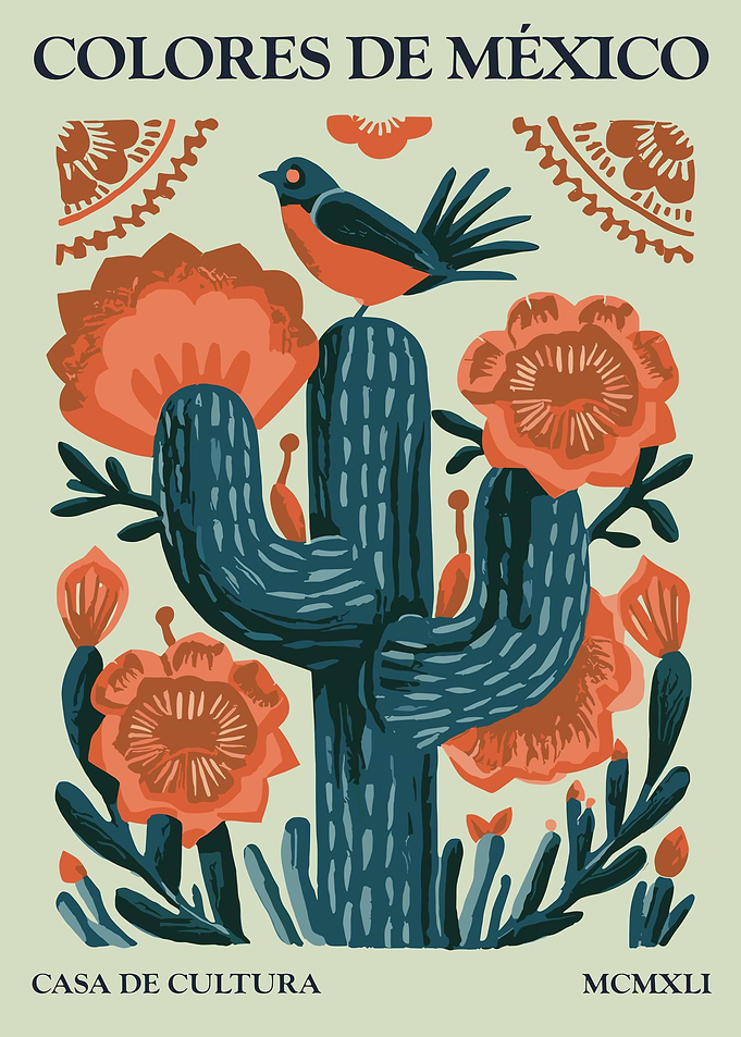 Mexican Folk Art Cactus and Bird