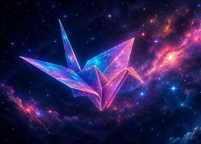 Origami Crane in Cosmic Nebula