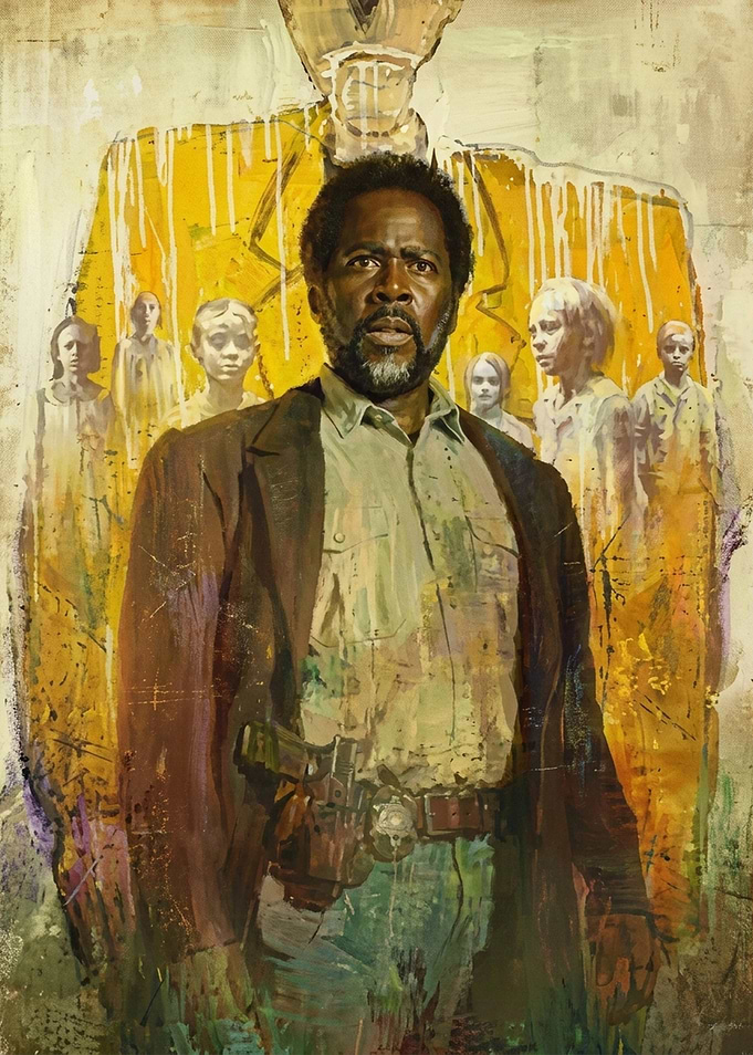 Man with Children in Yellow Background