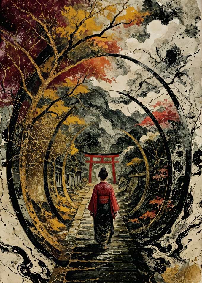 Path to the Torii – Autumn Serenity – Abstract Fantasy #125