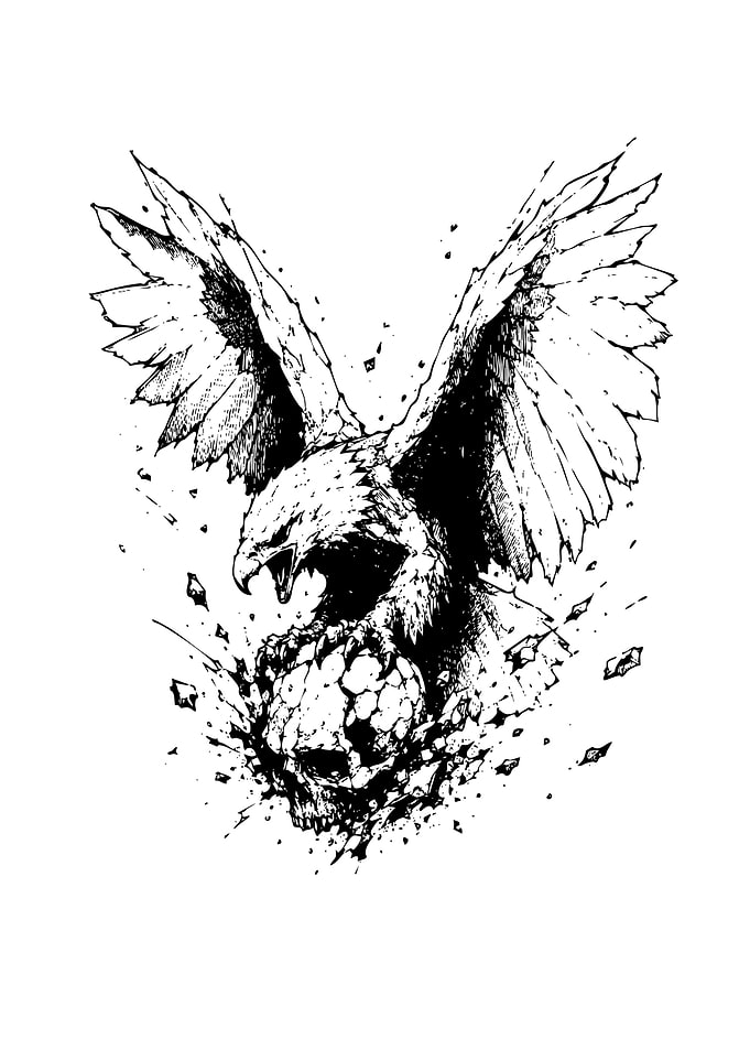 Eagle attacking a skull