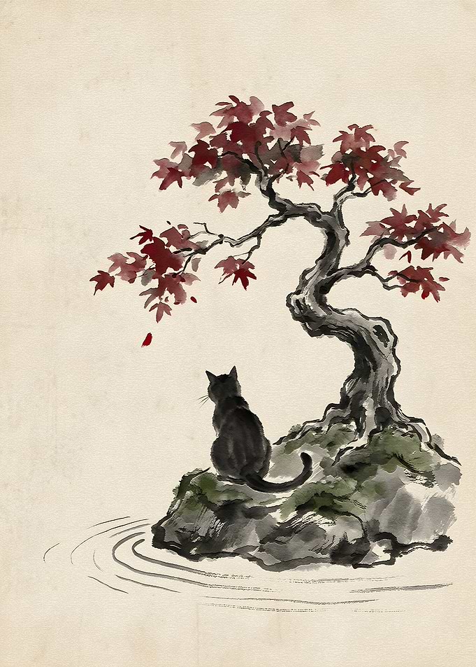 Black Cat Under Maple Tree