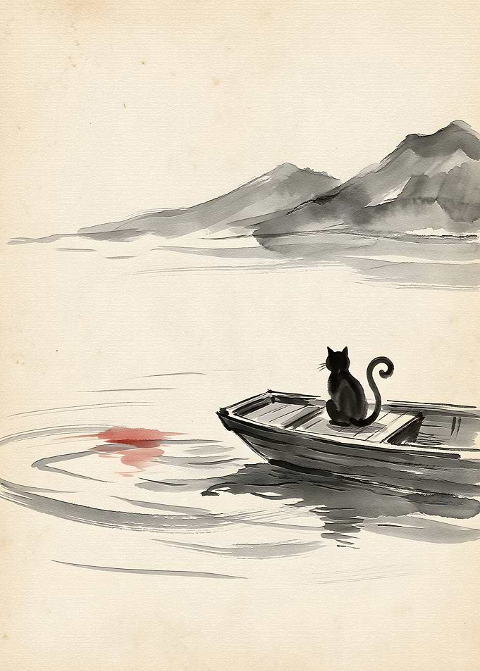 Black Cat in a Boat with Blood