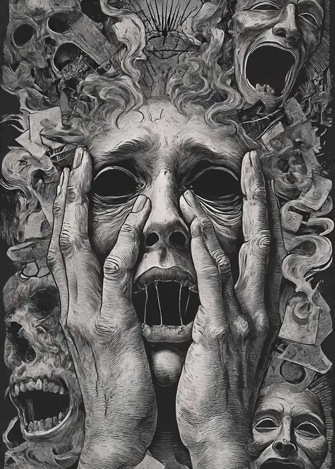 Horror Face with Skulls and Smoke