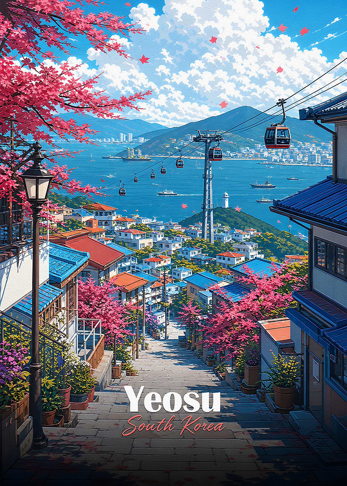 Yeosu South Korea Cable Cars and Cherry Blossoms