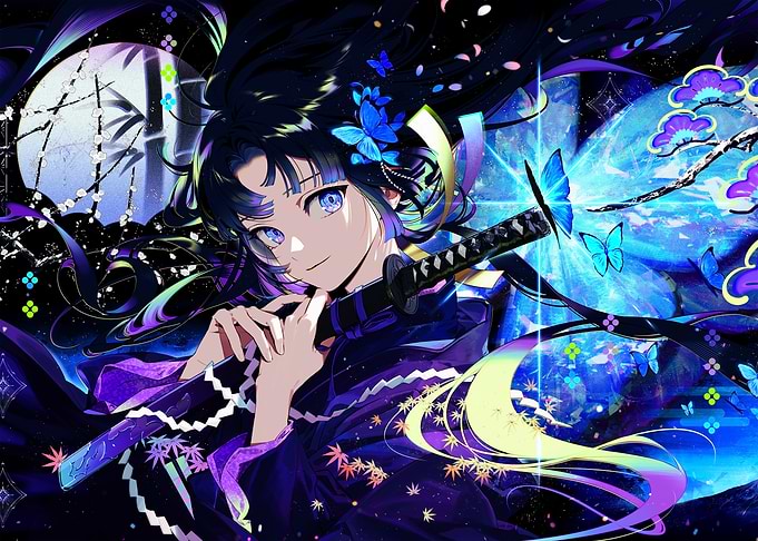 Anime Girl with Katana and Butterflies
