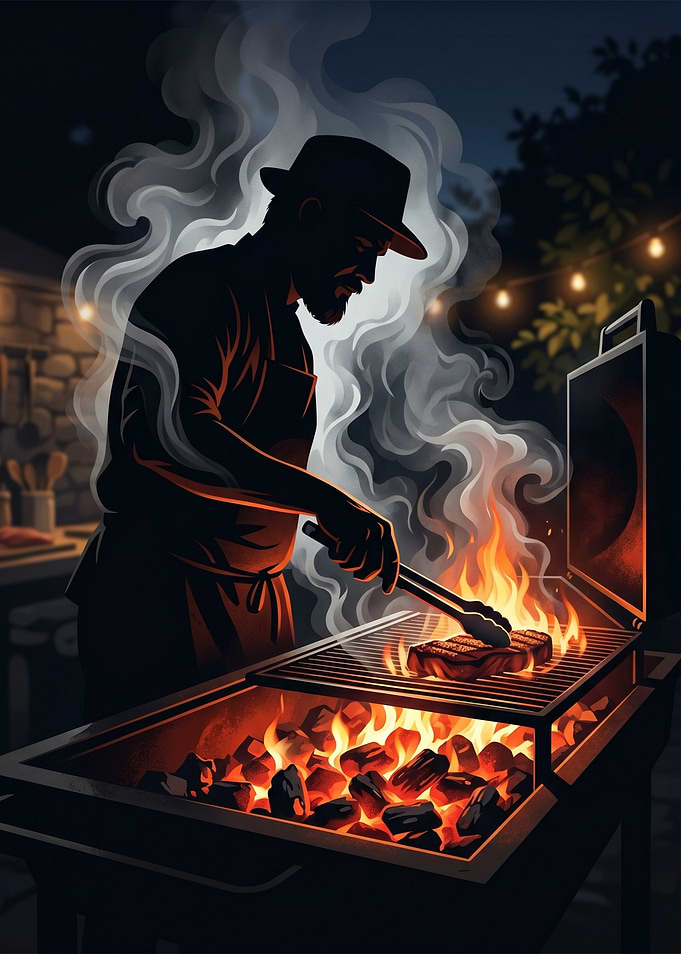 Grill Master Pitmaster Chef Grilling Steak BBQ Art