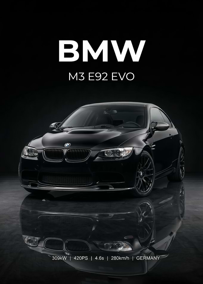 sleek Black bmw evo m3 e92 car poster