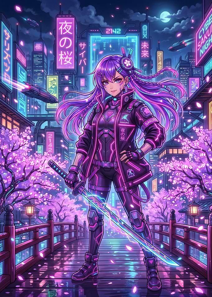Cyberpunk Anime Girl with Katana