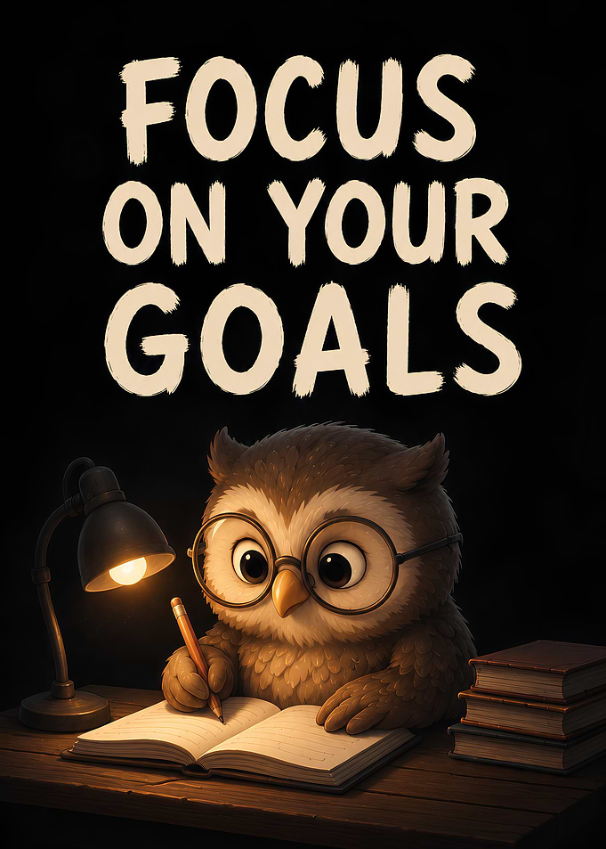 Cute Owl Studying by Lamp