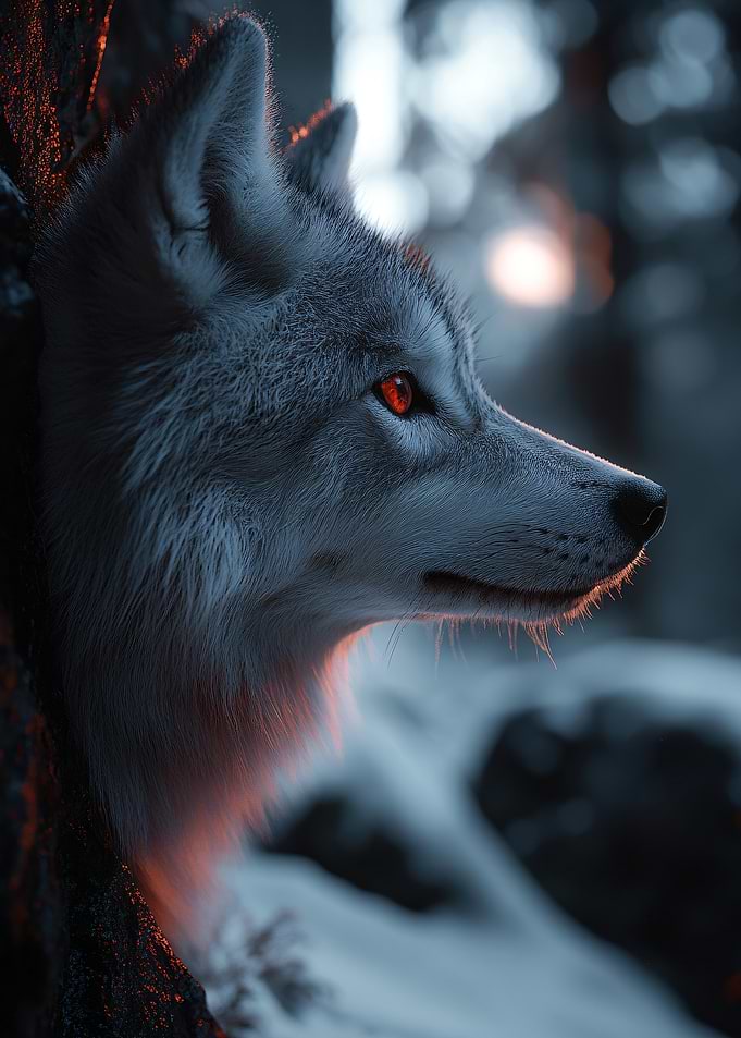 Wolf with glowing red eyes
